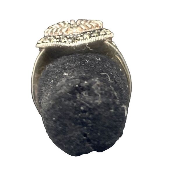Sterling Silver 925 Marcasite black spinel ring open work weave size 7 - Picture 4 of 7